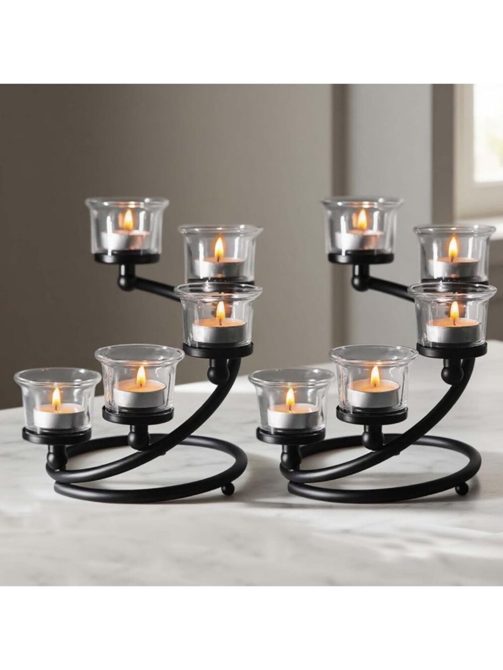 Elegant 5-Arm Black Metal & Glass Candle Holders - Perfect for Weddings